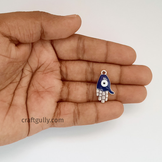 Enamel Charms 24mm Hamsa Evil Eye - Navy Blue - 2 Charms