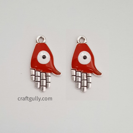 Enamel Charms 24mm Hamsa Evil Eye - Red - 2 Charms