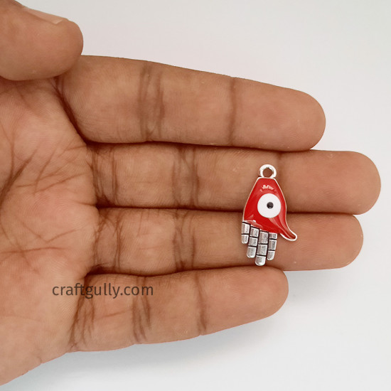 Enamel Charms 24mm Hamsa Evil Eye - Red - 2 Charms