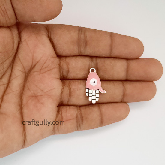 Enamel Charms 24mm Hamsa Evil Eye - Pink - 2 Charms