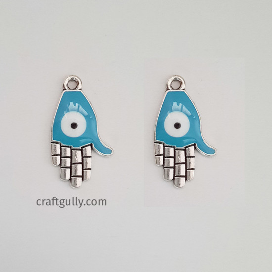 Enamel Charms 24mm Hamsa Evil Eye - Blue - 2 Charms