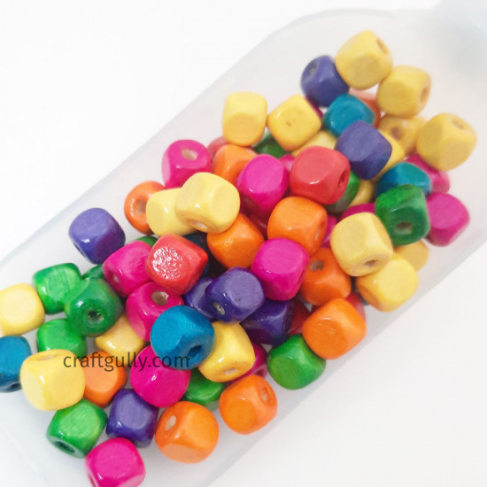 Wooden Beads 8mm Cube - Assorted - 20 gms / 85 Beads
