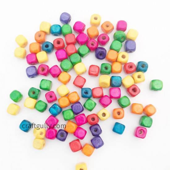 Wooden Beads 8mm Cube - Assorted - 20 gms / 85 Beads