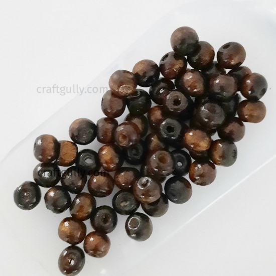 Wooden Beads 8mm Round - Dark Walnut - 20 gms / 100 Beads