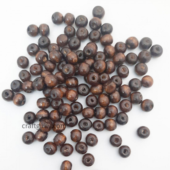 Wooden Beads 8mm Round - Dark Walnut - 20 gms / 100 Beads