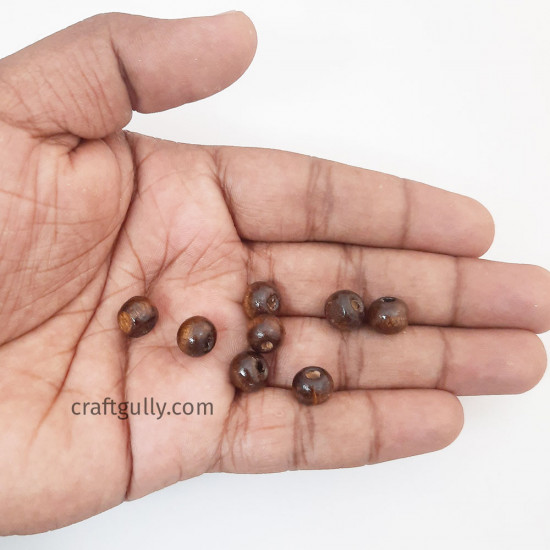Wooden Beads 8mm Round - Dark Walnut - 20 gms / 100 Beads