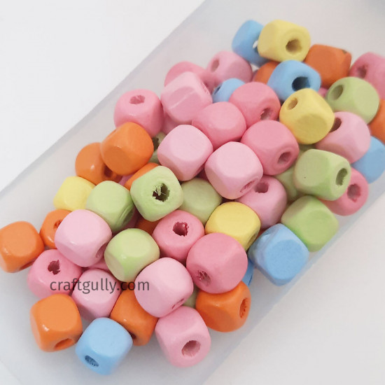 Wooden Beads 8mm Cube - Pastel Assorted - 20 gms