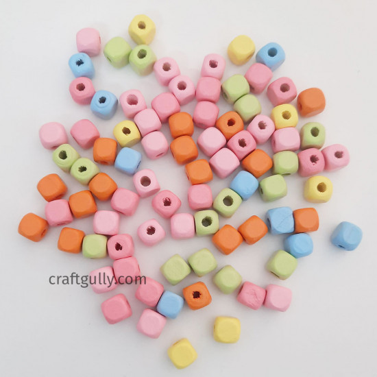 Wooden Beads 8mm Cube - Pastel Assorted - 20 gms / 85 Beads