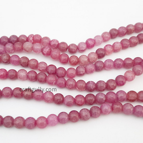 Glass Beads 8mm Round Crackle - Dual Rose Pink - 1 String