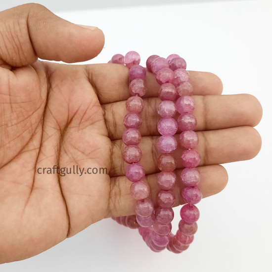 Glass Beads 8mm Round Crackle - Dual Rose Pink - 1 String