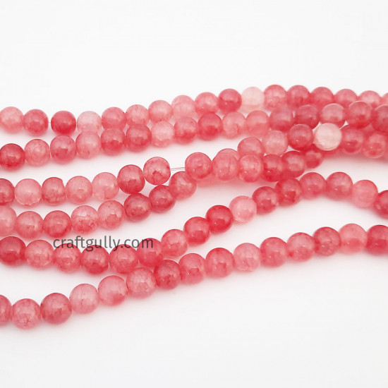 Glass Beads 8mm Round Crackle - Dual Red - 1 String