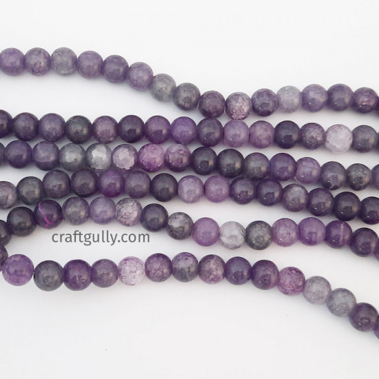 Glass Beads 8mm Round Crackle - Dual Grape - 1 String