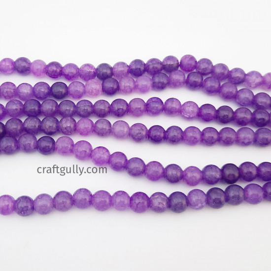 Glass Beads 8mm Round Crackle - Dual Purple - 1 String