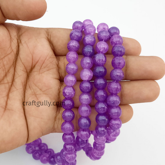 Glass Beads 8mm Round Crackle - Dual Purple - 1 String