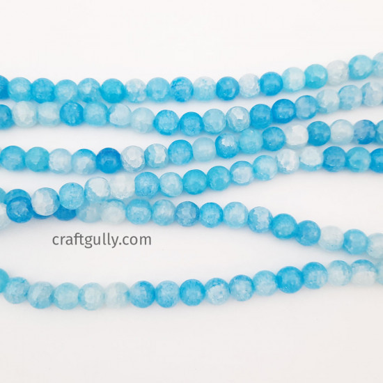 Glass Beads 8mm Round Crackle - Dual Sky Blue - 1 String