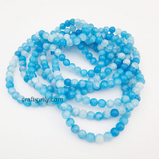 Glass Beads 8mm Round Crackle - Dual Sky Blue - 1 String