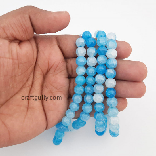 Glass Beads 8mm Round Crackle - Dual Sky Blue - 1 String