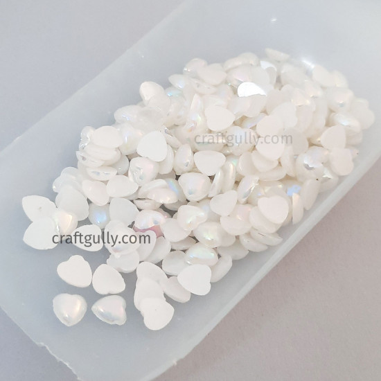 Flatback Hearts 6mm - White With Lustre - 10gms