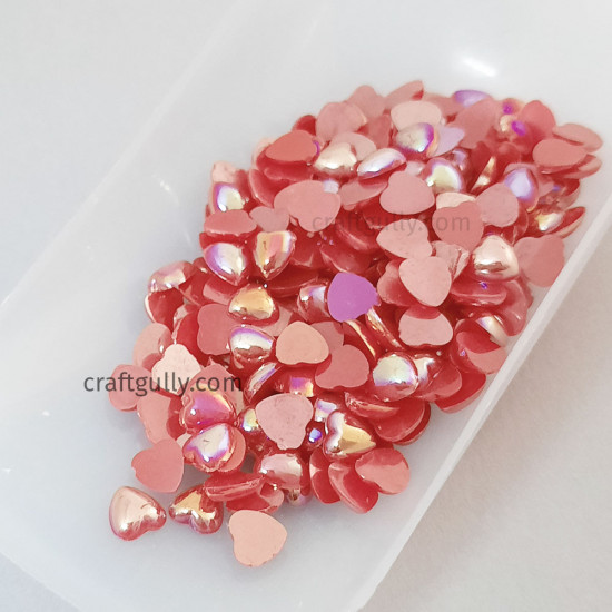 Flatback Hearts 6mm - Red With Lustre - 10gms