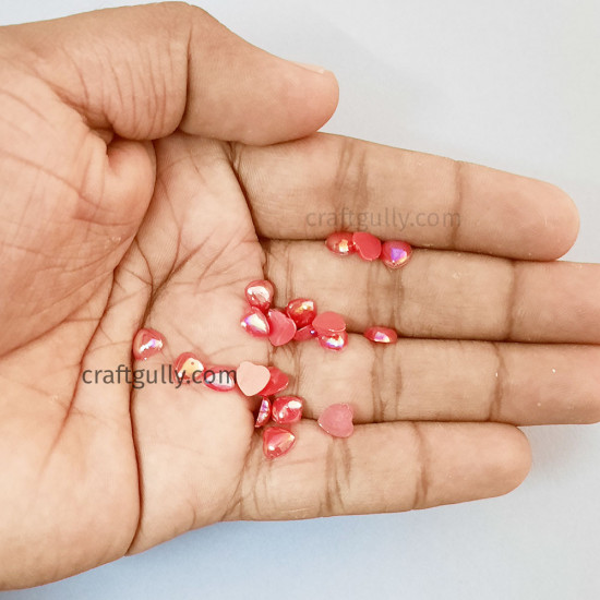 Flatback Hearts 6mm - Red With Lustre - 10gms