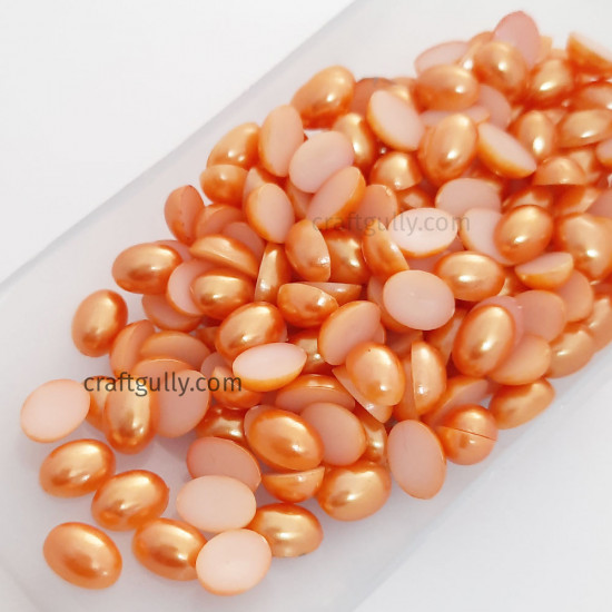 Flatback Pearls 8mm Oval - Pearl Orange - 20 gms