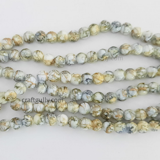Mottled Glass Beads 8mm - Grey & Golden - 1 String