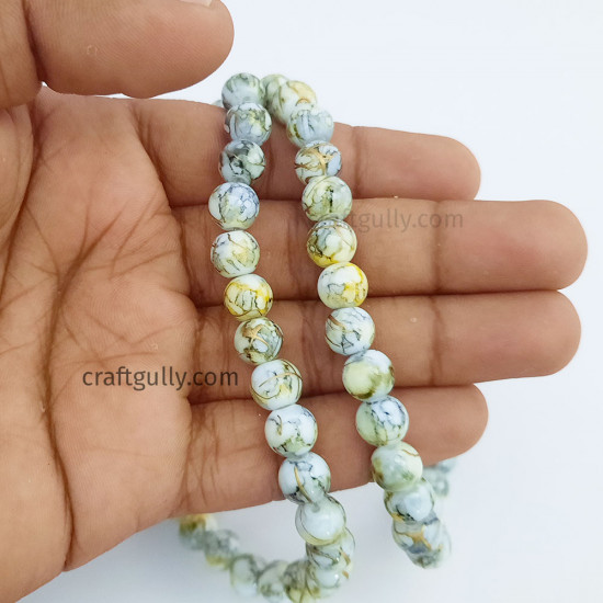 Mottled Glass Beads 8mm - Grey & Golden - 1 String