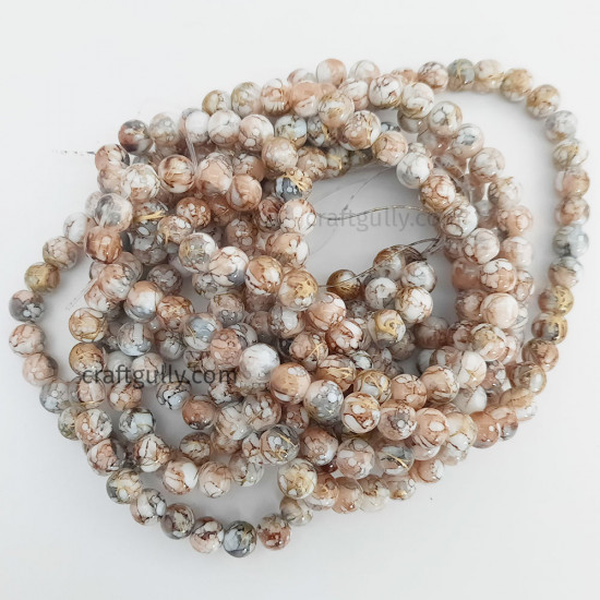 Mottled Glass Beads 8mm - Brown & Golden - 1 String