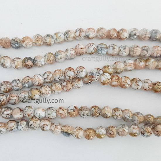 Mottled Glass Beads 8mm - Brown & Golden - 1 String