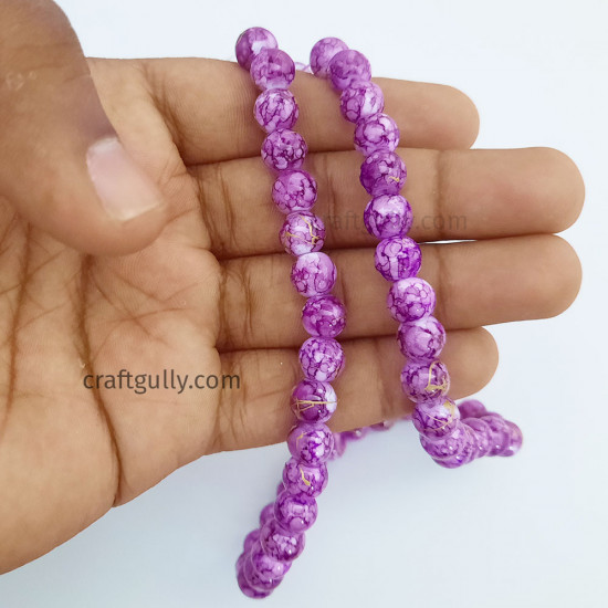 Mottled Glass Beads 8mm - Purple & Golden - 1 String