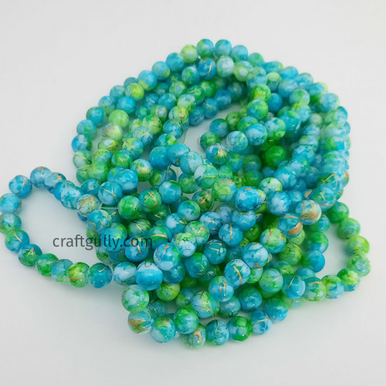 Mottled Glass Beads 8mm - Blue, Green & Golden - 1 String