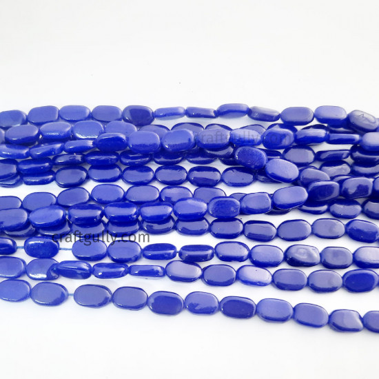 Glass Beads 11mm Oval Flat - Royal Blue - 1 String