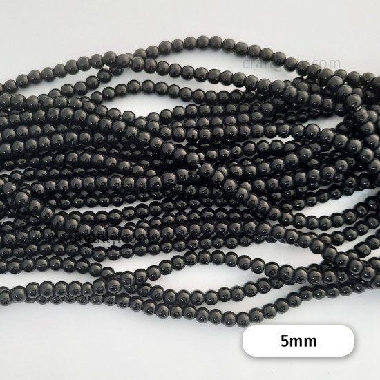 Glass Beads 5mm Round - Black - 1 String