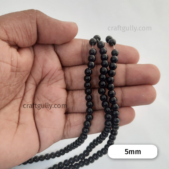 Glass Beads 5mm Round - Black - 1 String