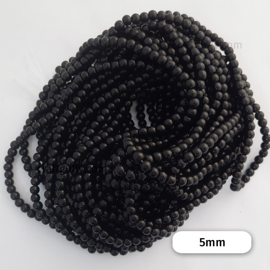 Glass Beads 5mm Round - Black - 1 String