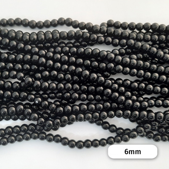 Glass Beads 6mm Round - Black - 1 String / 140 Beads