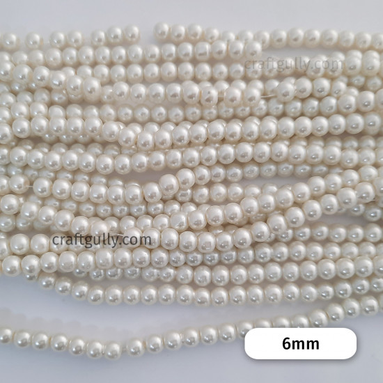 Glass Beads 6mm Pearl Finish - Off White - 1 String