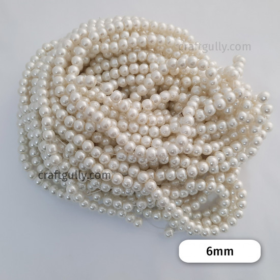 Buy 6mm Off White Pearl Finish Glass Beads Online. COD. Low Prices