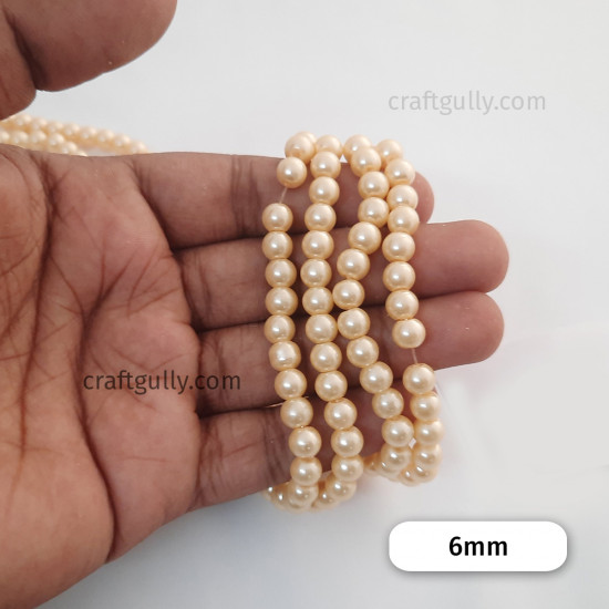 Glass Beads 6mm Pearl Finish - Light Gold #2 - 1 String / 130 Beads
