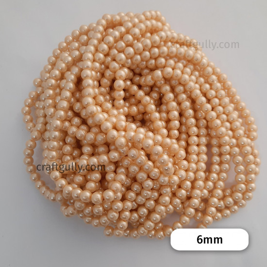 Glass Beads 6mm Pearl Finish - Light Gold #2 - 1 String / 130 Beads