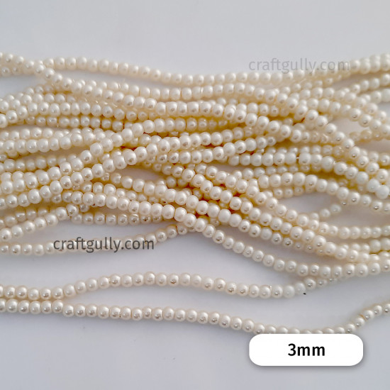 Glass Beads 3mm Pearl Finish - Ivory - 1 String