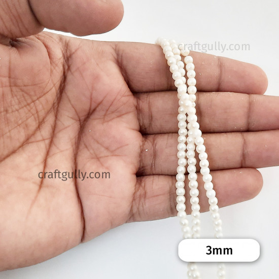 Glass Beads 3mm Pearl Finish - Ivory - 1 String