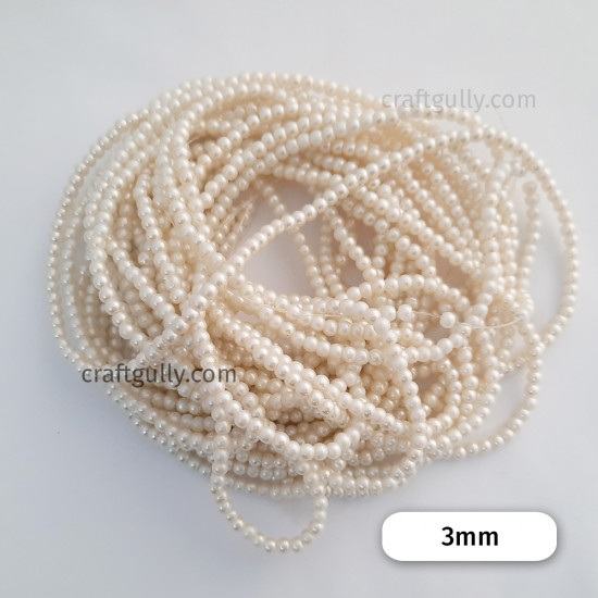 Glass Beads 3mm Pearl Finish - Ivory - 1 String