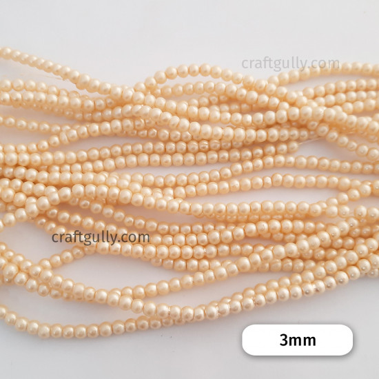 Glass Beads 3mm Pearl Finish - Light Golden - 1 String