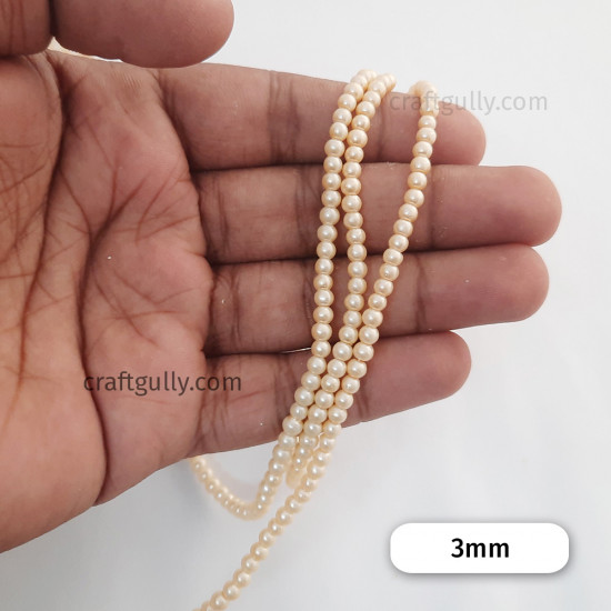 Glass Beads 3mm Pearl Finish - Light Golden - 1 String / 200 Beads