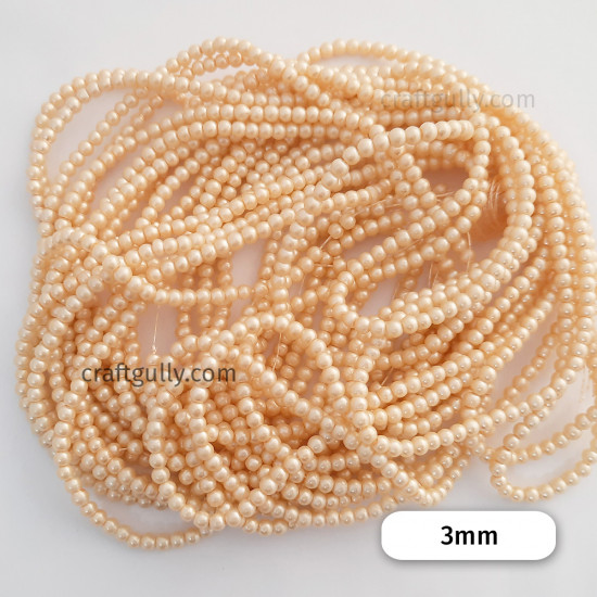 Glass Beads 3mm Pearl Finish - Light Golden - 1 String / 200 Beads