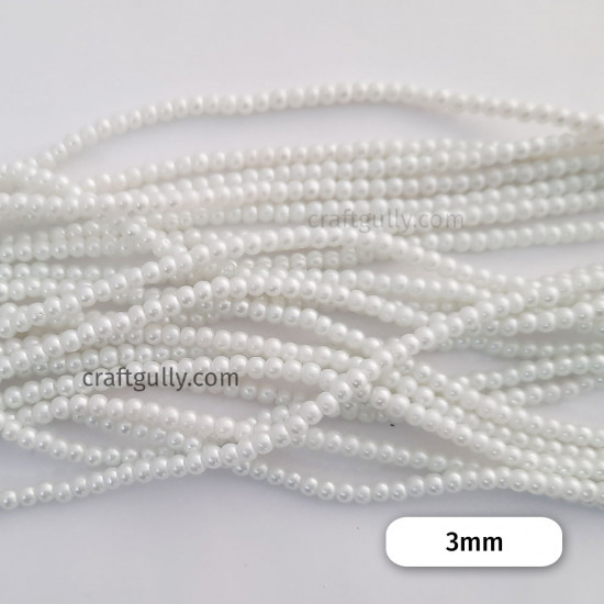 Glass Beads 3mm Pearl Finish - White - 1 String