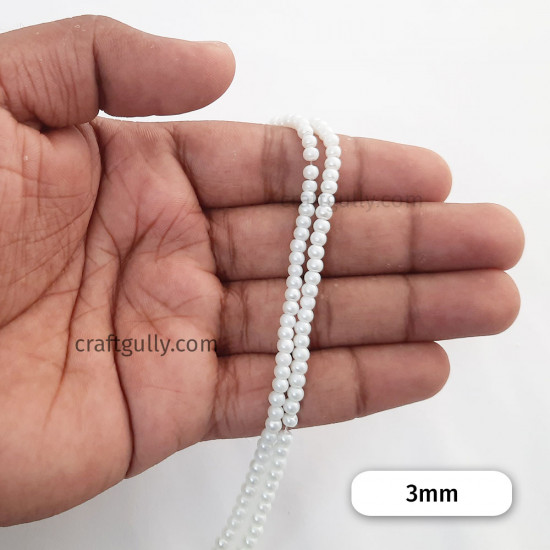 Glass Beads 3mm Pearl Finish - White - 1 String