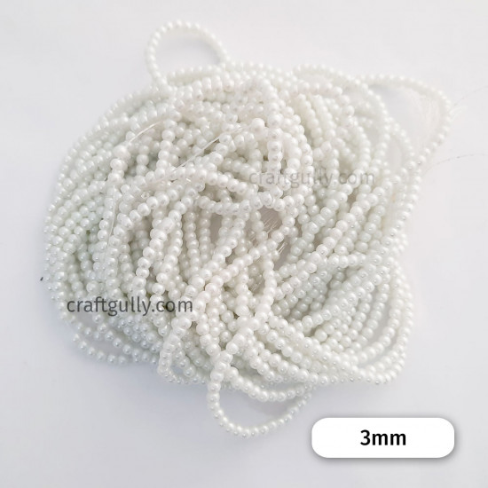 Buy 3mm White Pearl Finish Glass Beads Online. COD. Low Prices