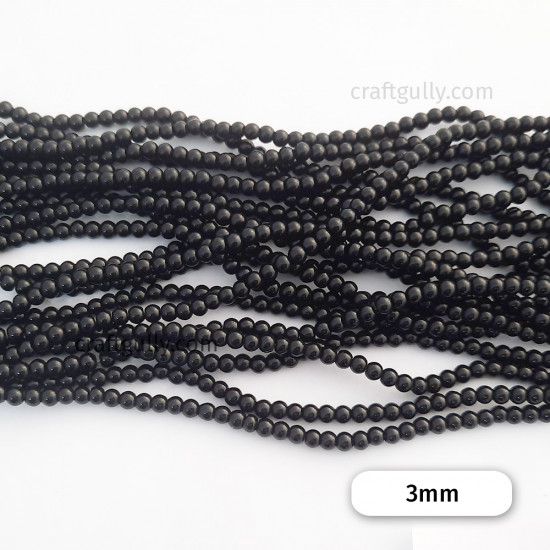 Glass Beads 3mm Round - Black - 1 String